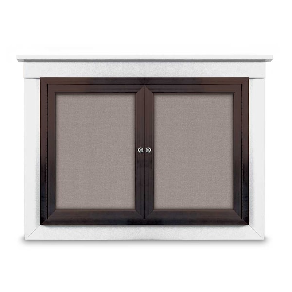48"x36" 2-Door Enclosed Letterboard, White Vinyl/Walnut